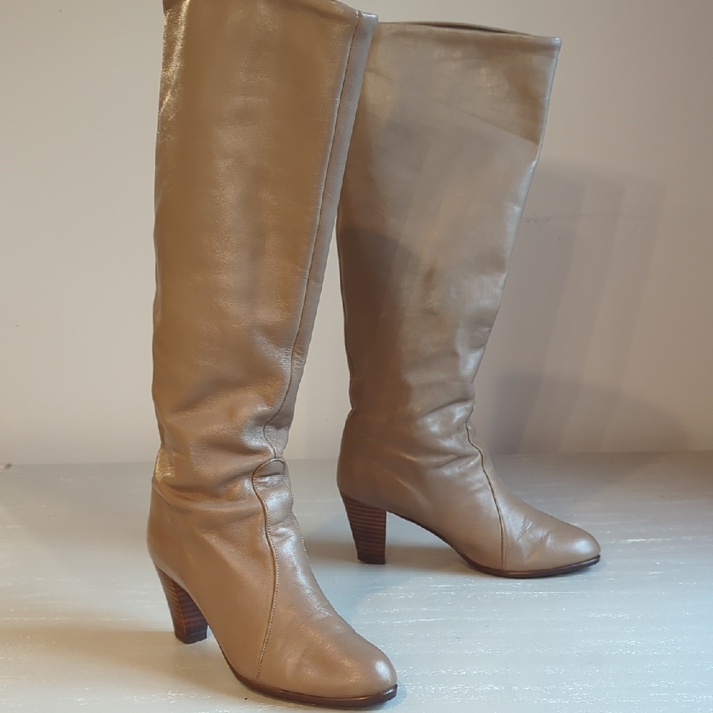 Vintage Golo Leather Boots Heeled Tall Tan size‎ 5.5